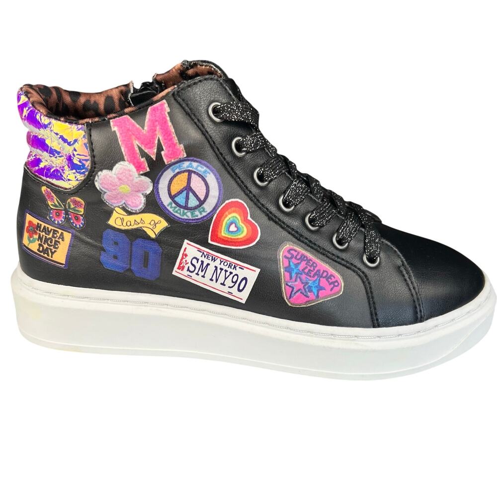 Madden Girl MJANE High Top Black Patch Sneakers Girls Size 2